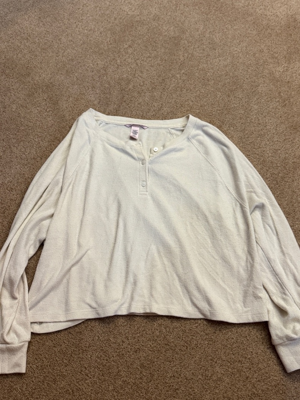 Women's Long Sleeve Waffle Henley Top in white size Large